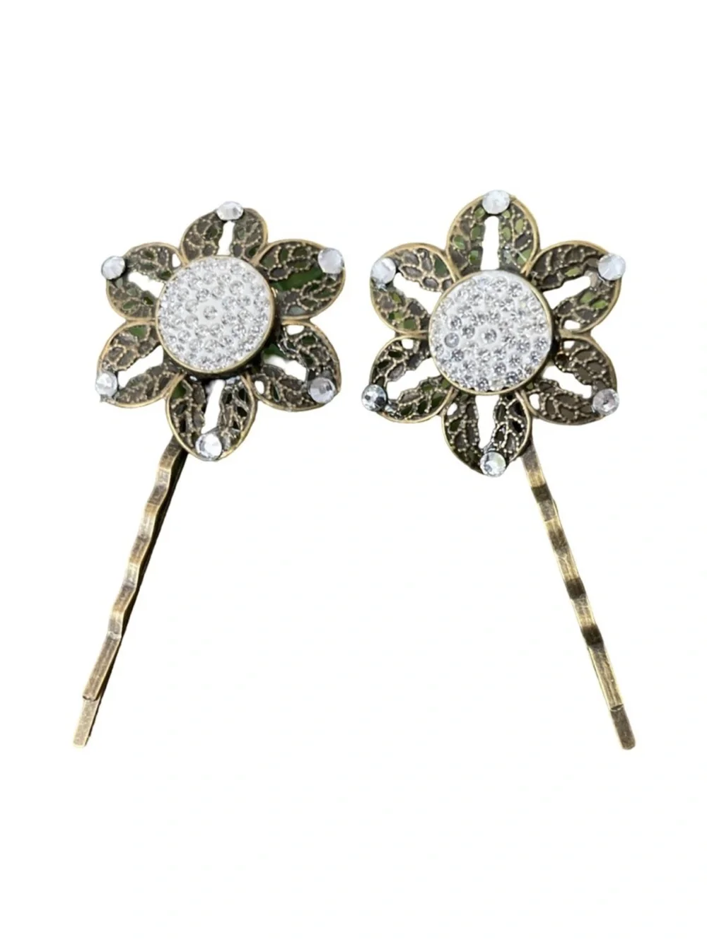 Vintage-Inspired Gold Flower Crystal Bobby Pins - Set of 2 FINAL PRICE DROP